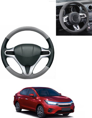 AYW Steering Cover For Honda Universal For Car(Grey/Black, Leatherite)