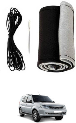 monolive Hand Stiched Steering Cover For Tata Safari Storme(Silver/Black, Leatherite)