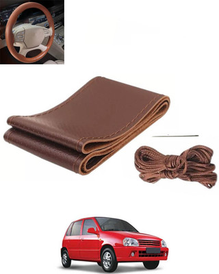 MSNP Hand Stiched Steering Cover For Universal For Car Zen(Brown, Leatherite)