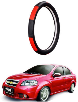 AUTO PEARL Steering Cover For Chevrolet Aveo(Gold Blaze Black and Red, Leatherite)