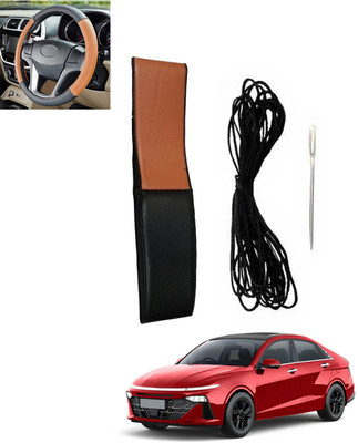 MSNP Hand Stiched Steering Cover For Hyundai Verna(Tan, Black, Leatherite)