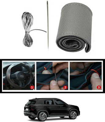 MATIES Hand Stiched Steering Cover For Hyundai Universal For Car(Grey, Leatherite)