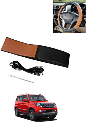 AYW Hand Stiched Steering Cover For Mahindra TUV 300(Tan/Black, Leatherite)