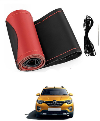 MATIES Hand Stiched Steering Cover For Renault Universal For Car(Red/Black, Leatherite)
