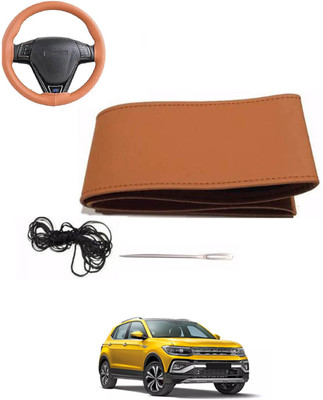 MATIES Hand Stiched Steering Cover For Volkswagen Universal For Car(Tan, Leatherite)