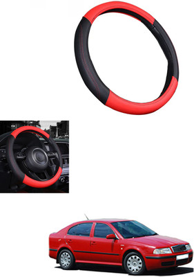 MATIES Steering Cover For Skoda Octavia(Red/Black, Leather)