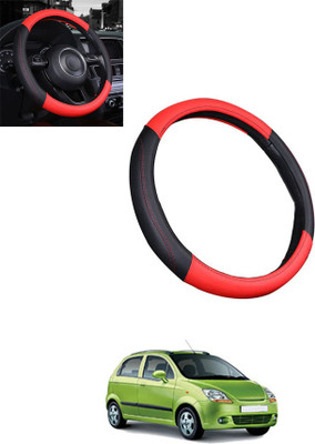 MATIES Steering Cover For Chevrolet Spark(Red/Black, Leatherite)
