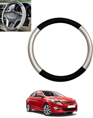ABJD Steering Cover For Hyundai Verna(Silver, Black, Leatherite)
