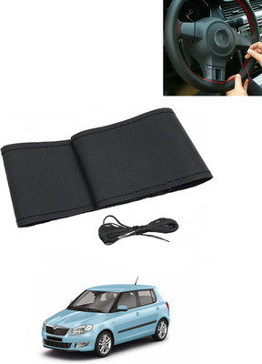 MATIES Hand Stiched Steering Cover For Skoda Fabia(Black, Leatherite)