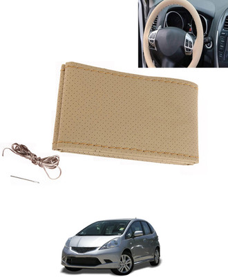 MATIES Hand Stiched Steering Cover For Honda Jazz(Beige, Leatherite)