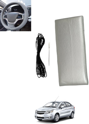 MSNP Hand Stiched Steering Cover For Chevrolet Sail(Silver, Leatherite)