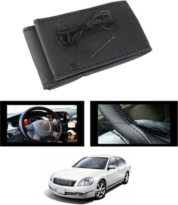 ABJD Hand Stiched Steering Cover For Chevrolet Teana(Black, Leatherite)