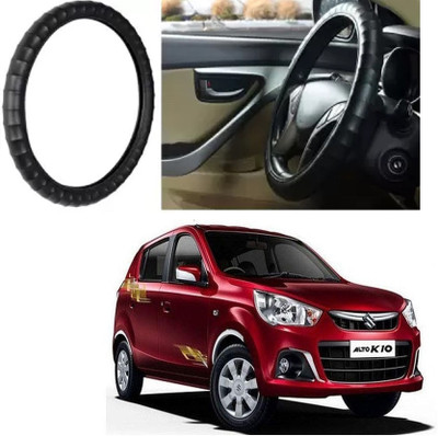 Shubh Auto Hand Stiched Steering Cover For Maruti Alto K10(Black, Leatherite)