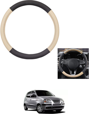 MATIES Steering Cover For Hyundai Universal For Car(Beige/Black, Leather)