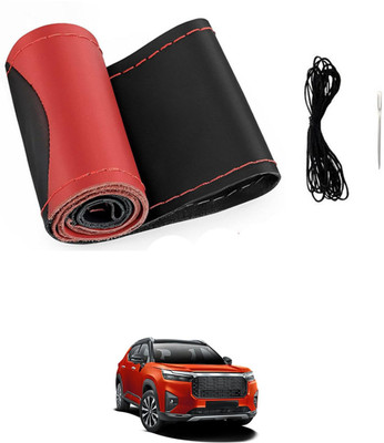 monolive Hand Stiched Steering Cover For Honda Universal For Car(Red/Black, Leatherite)