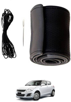 RKPSP Hand Stiched Steering Cover For Universal For Car Swift(Grey, Black, Leatherite)