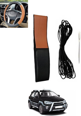 monolive Hand Stiched Steering Cover For Toyota Etios Cross(Tan, Black, Leatherite)