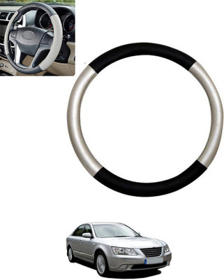 monolive Hand Stiched Steering Cover For Hyundai Elantra(Silver/Black, Leatherite)