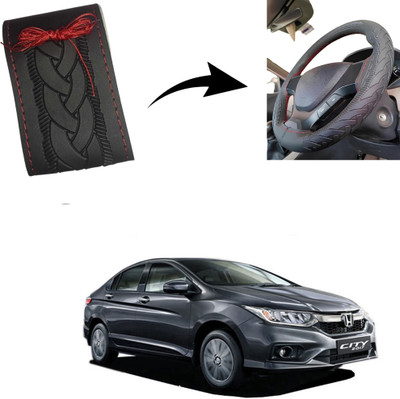 Autoinnovation Hand Stiched Steering Cover For Honda City(Black, Leather)