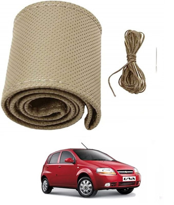 ARNEJA Hand Stiched Steering Cover For Chevrolet Aveo UVA(Beige, Leather)