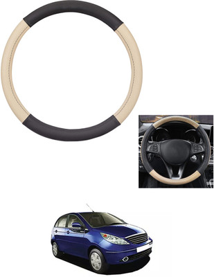 MATIES Steering Cover For Tata Vista(Beige/Black, Leather)
