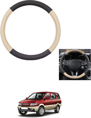 MATIES Steering Cover For Chevrolet Tavera(Beige/Black, Leather)