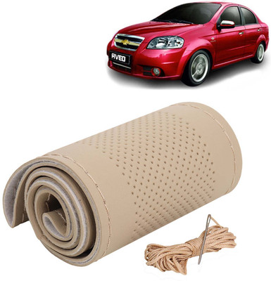 Kingsway Hand Stiched Steering Cover For Chevrolet Aveo(Beige Color with Beige Thread, Leatherite)