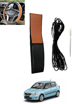 monolive Hand Stiched Steering Cover For Skoda Fabia(Tan, Black, Leatherite)