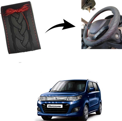 Autoinnovation Hand Stiched Steering Cover For Maruti WagonR(Black, Leather)