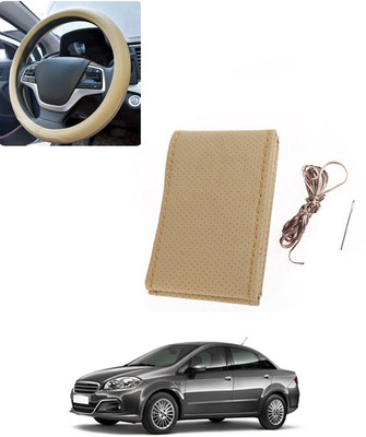 AYW Hand Stiched Steering Cover For Fiat Linea(Beige, Leatherite)