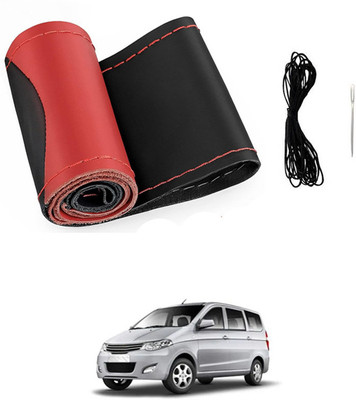 monolive Hand Stiched Steering Cover For Chevrolet Enjoy(Red/Black, Leatherite)