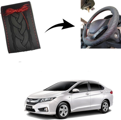 Autoinnovation Hand Stiched Steering Cover For Honda City(Black, Leather)