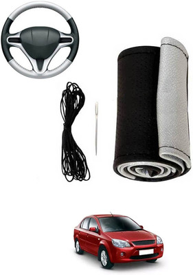 MATIES Hand Stiched Steering Cover For Ford Ikon(Silver, Black, Leatherite)