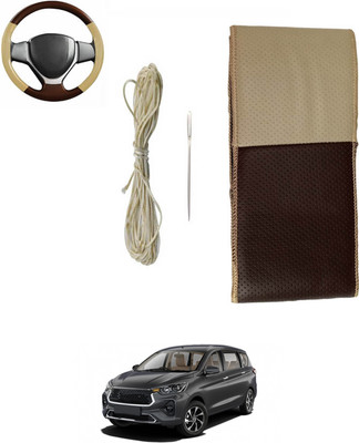 ABJD Hand Stiched Steering Cover For Toyota Universal For Car(Beige, Brown, Leatherite)