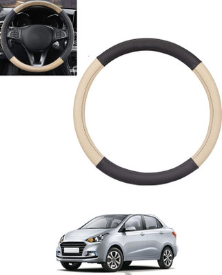 monolive Hand Stiched Steering Cover For Hyundai Xcent(Beige, Black, Leatherite)