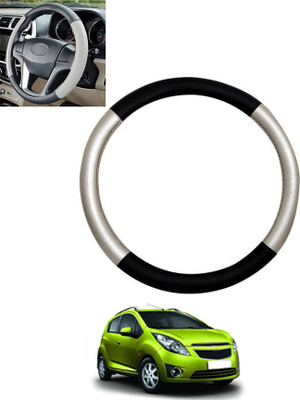 MSNP Steering Cover For Chevrolet Beat(Silver,Black, Leatherite)