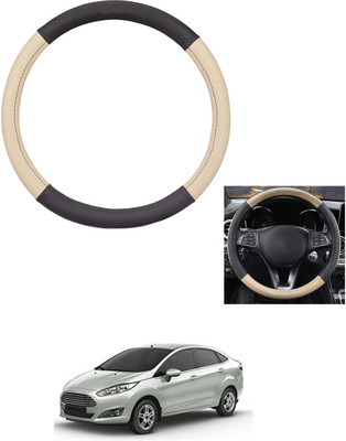 MATIES Steering Cover For Ford Fiesta(Beige/Black, Leather)