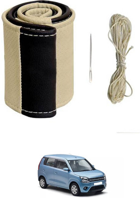 monolive Hand Stiched Steering Cover For Universal For Car WagonR(Beige/Black, Leatherite)