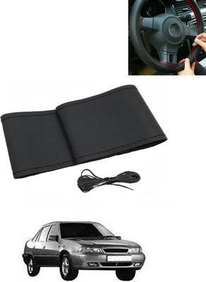 MATIES Hand Stiched Steering Cover For Daewoo Cielo(Black, Leatherite)