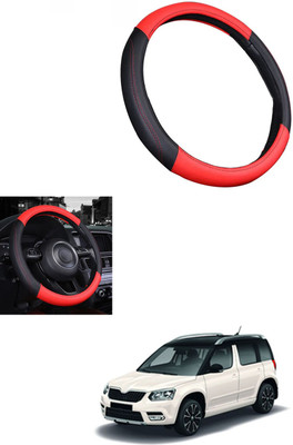 MATIES Steering Cover For Skoda Yeti(Red/Black, Leather)