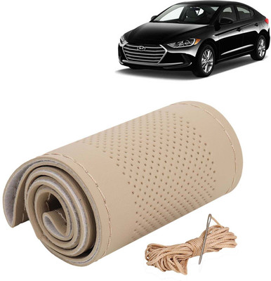 Kingsway Hand Stiched Steering Cover For Hyundai Elantra(Beige Color with Beige Thread, Leatherite)