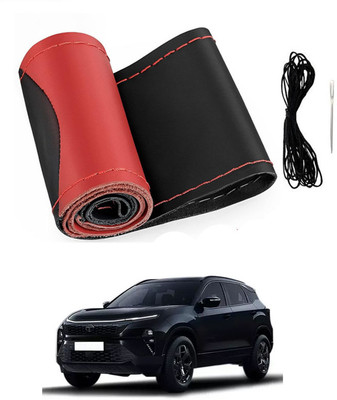 MATIES Hand Stiched Steering Cover For Tata Universal For Car(Red/Black, Leatherite)