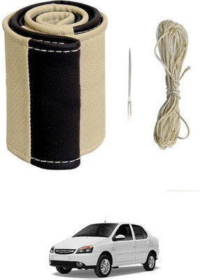 monolive Hand Stiched Steering Cover For Tata Indigo(Beige/Black, Leatherite)