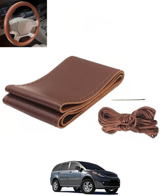 RKPSP Hand Stiched Steering Cover For Volkswagen Universal For Car(Brown, Leatherite)