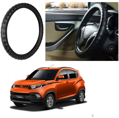 Shubh Auto Hand Stiched Steering Cover For Mahindra KUV100(Black, Leatherite)