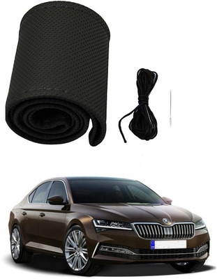 Arnejaa Hand Stiched Steering Cover For Skoda Superb(Black, Leather)