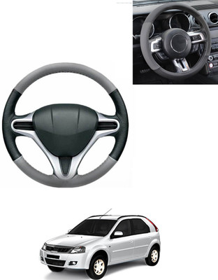 AYW Steering Cover For Mahindra Verito Vibe(Grey/Black, Leatherite)