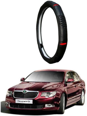 AUTO PEARL Steering Cover For Skoda Superb(Diamond Black Red, Leatherite)