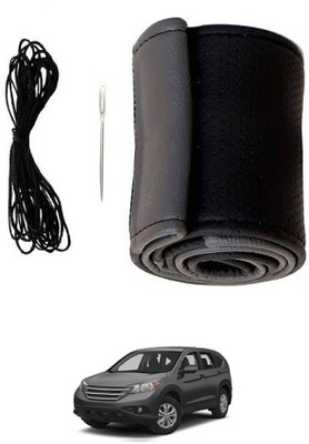 MATIES Hand Stiched Steering Cover For Honda Universal For Car(Black/Grey, Leatherite)