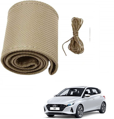 ARNEJA Hand Stiched Steering Cover For Hyundai i20(Beige, Leather)